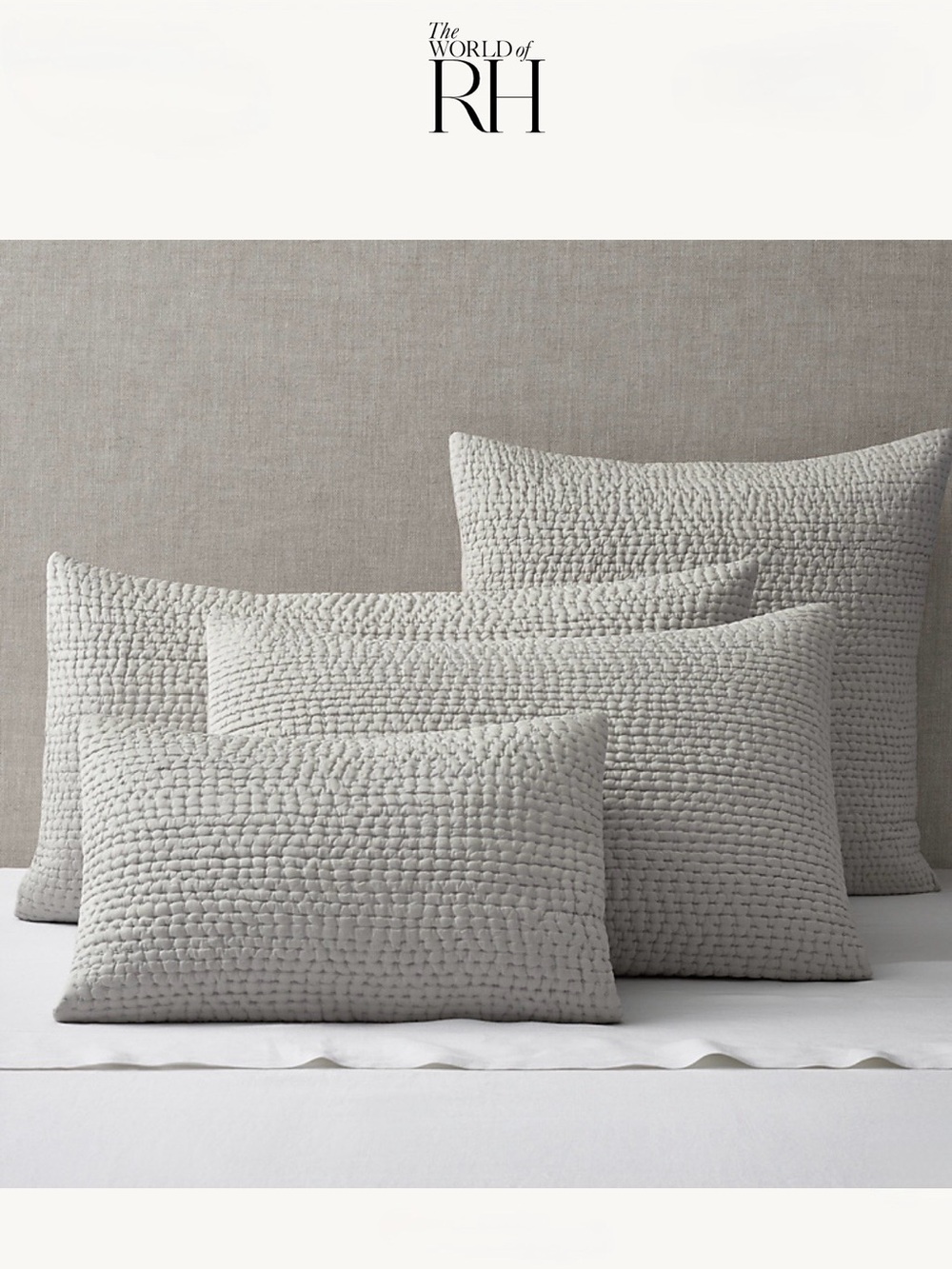 RH Silk Pick Stitch Shams Pair - Mist Grey NWT